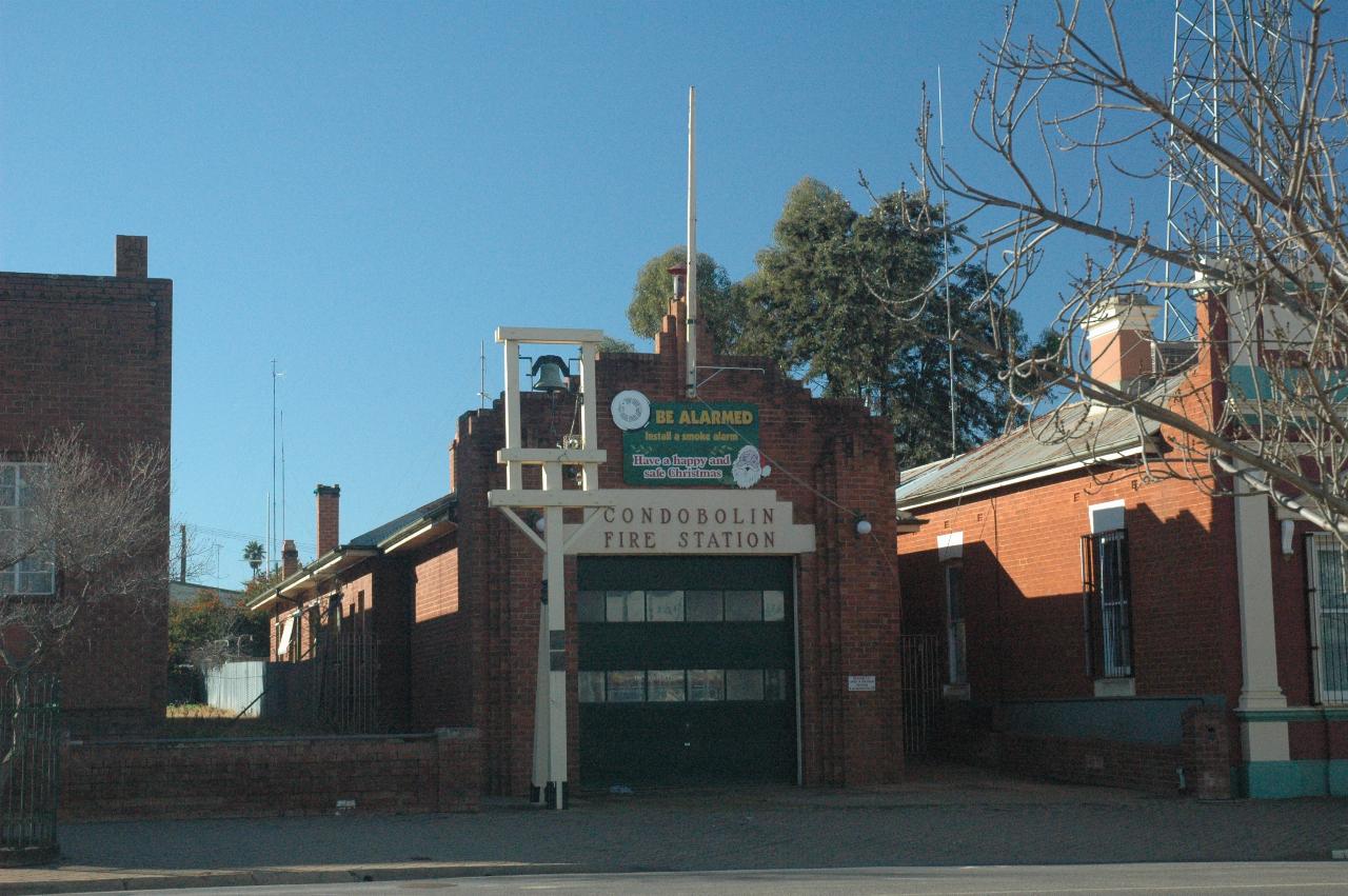 Long, narrow brick fire station building
