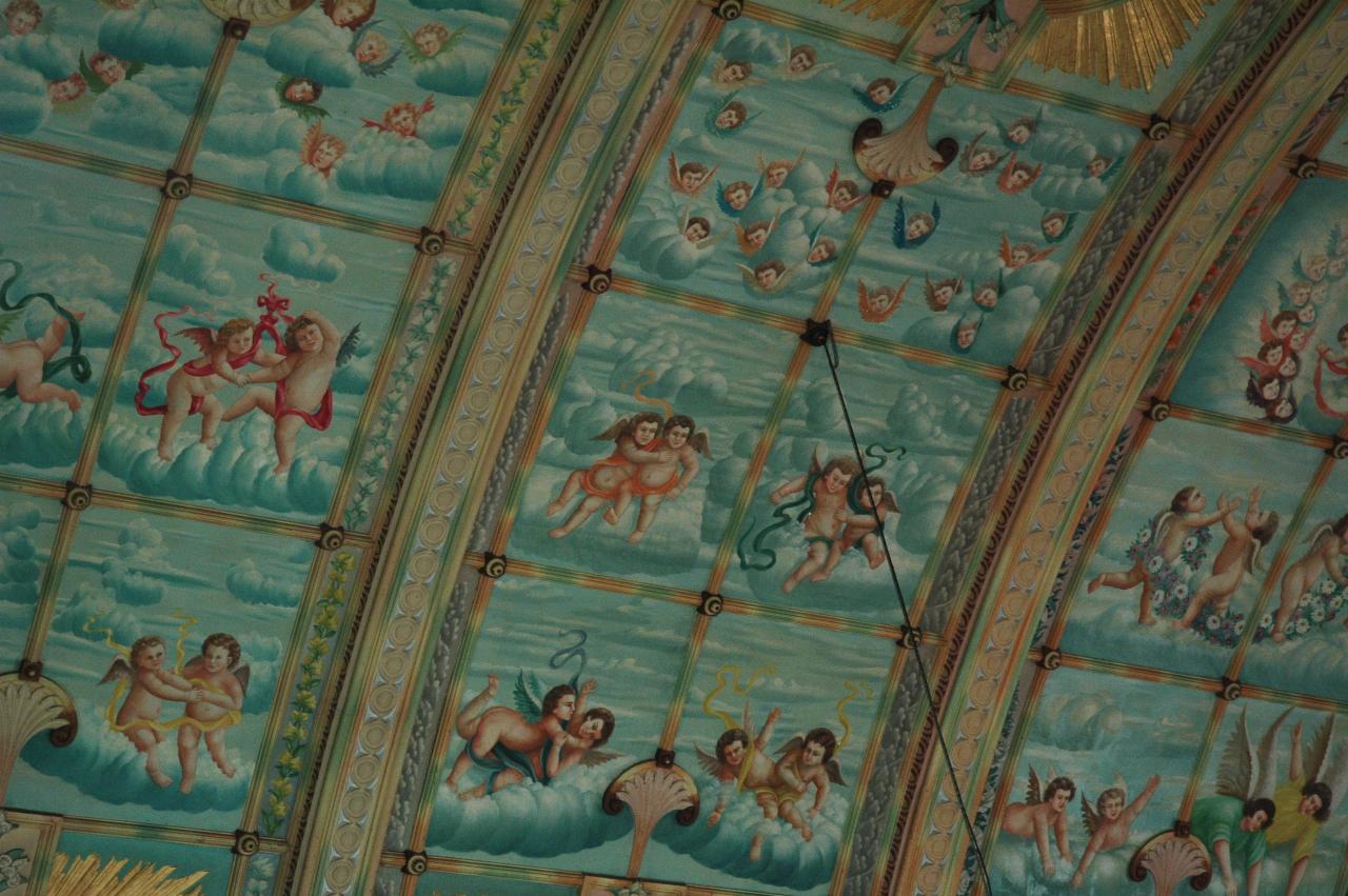 Section of ceiling with cherubs and angels in the clouds