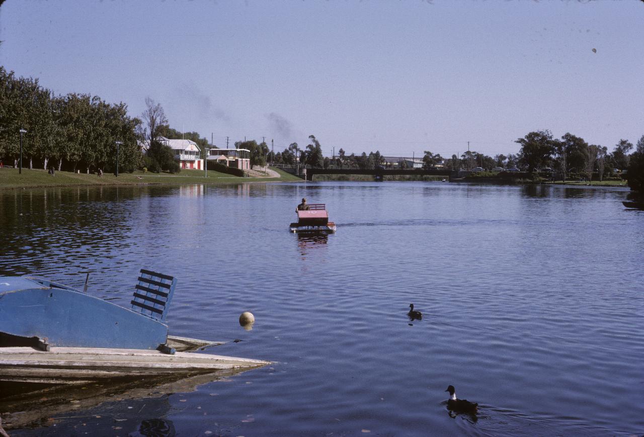 Peddle boat on Lake Torrens with sole occupant