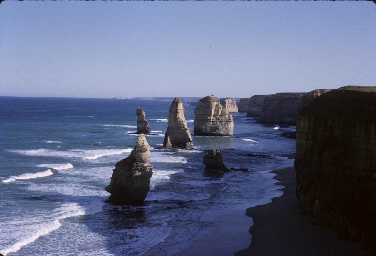 Six limestone stacks just off the beach