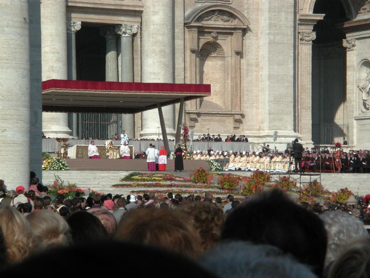 Pope John Paul II on the dias for canonisation Mass