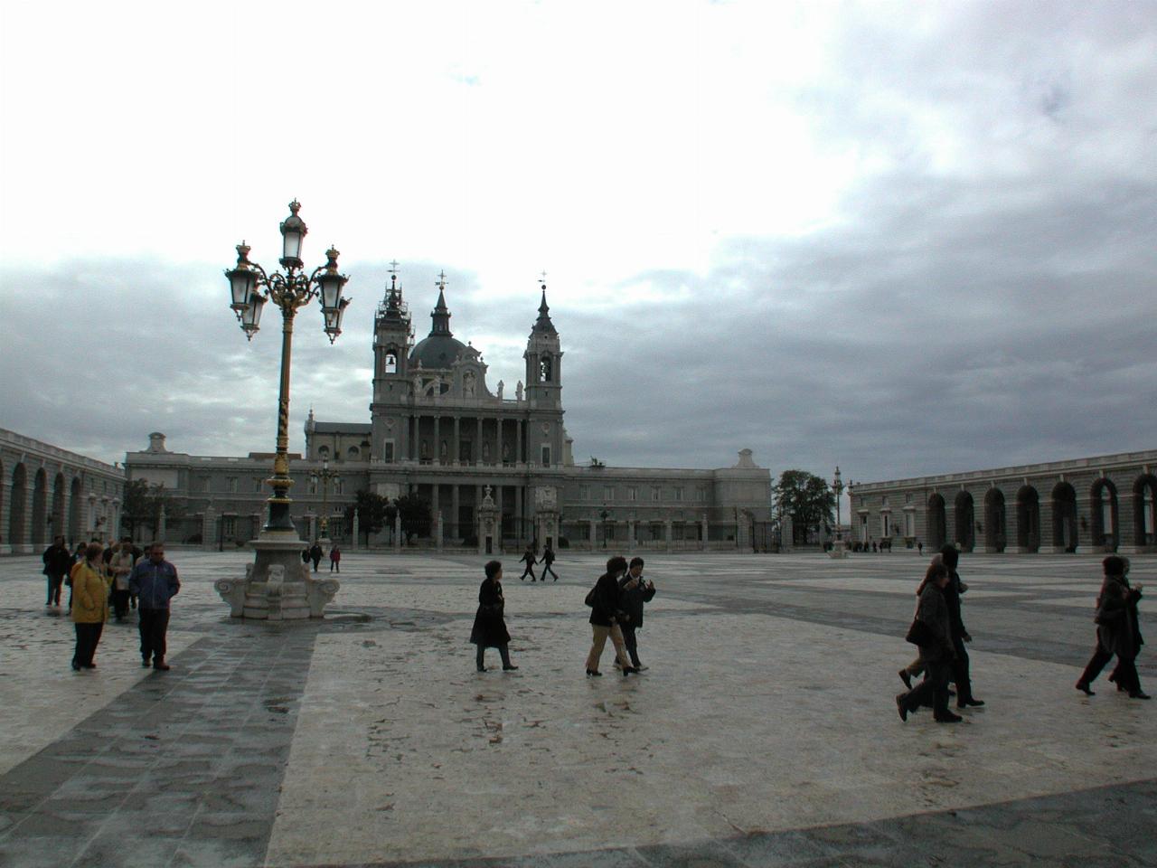 Courtyard of Royal Palace, Madrid, looking at Almudena Cathedral
