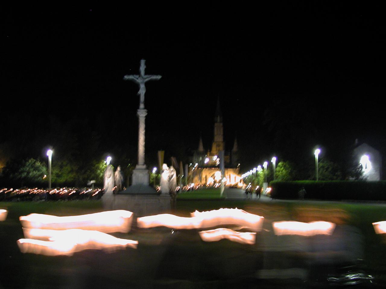 Looking from end of torchlight procession towards cathedral