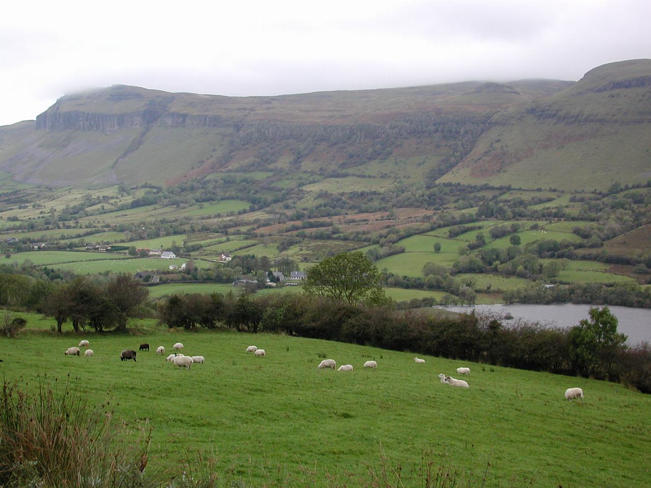 Drumcliff River Valley & Glencar Lake just east of Sligo, Eire and Benbullen - the mountain at the far left end