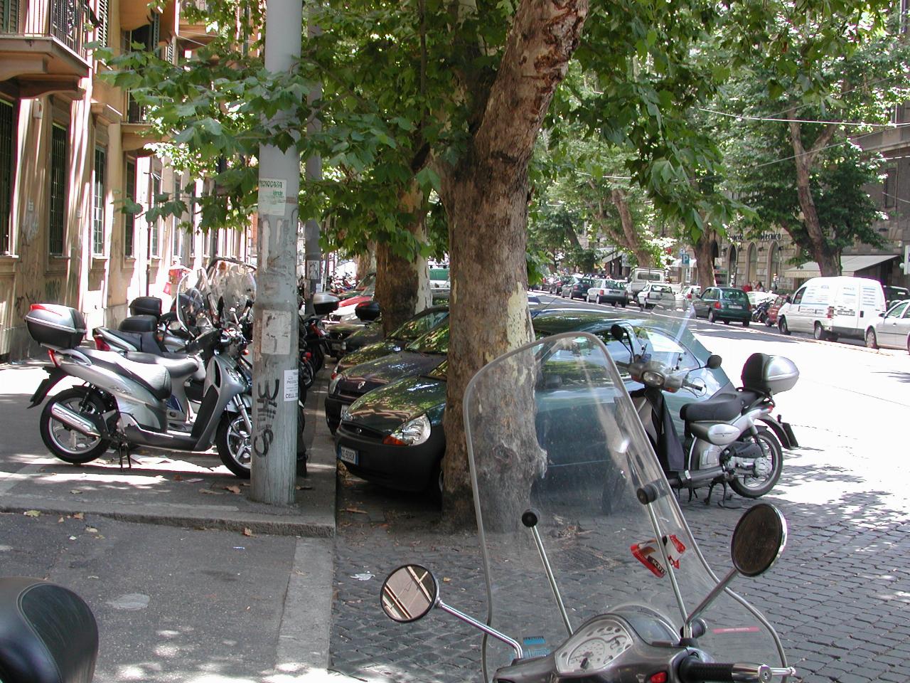 Bike parking along a major Rome street, probably Viale Regina