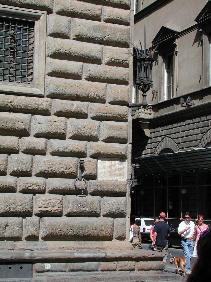 Renaissance building (fancy stonework) with hooks for the horses