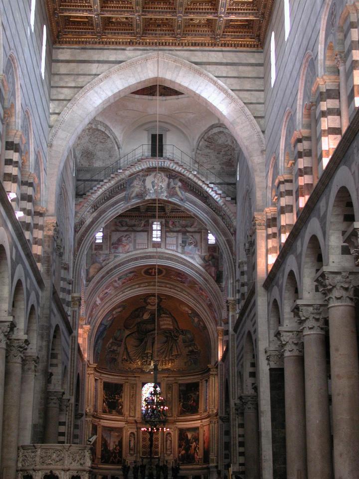 Pisa Cathedral. The light is no longer lined up with Christ at the rear, due to building tilting to the right