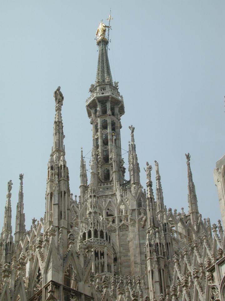 Spire of cathedral in Milan, largest Gothic building in Italy