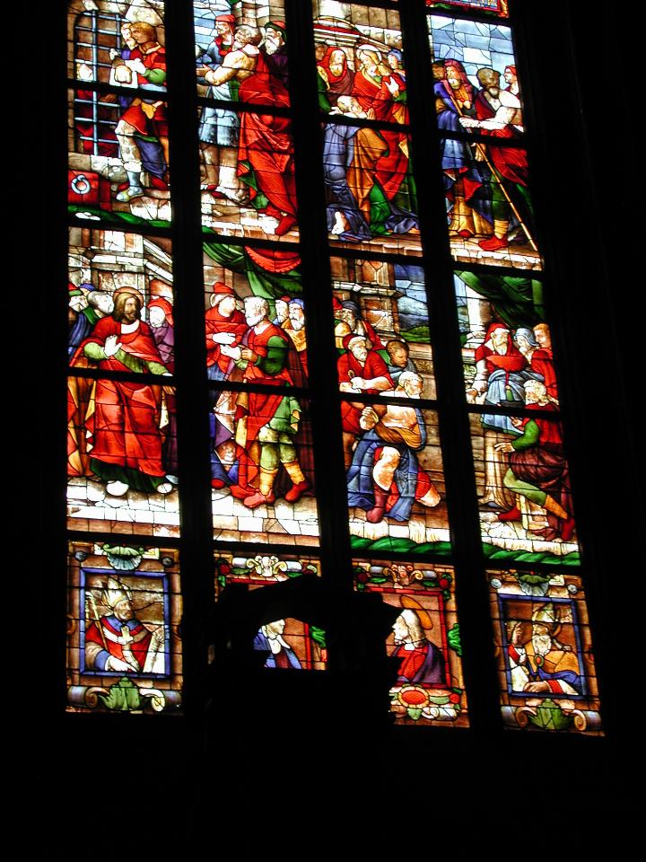 Detail of one of the stained glass windows in Milan's Duomo