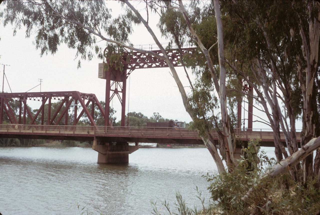 Bridge over river showing girder section and lift section
