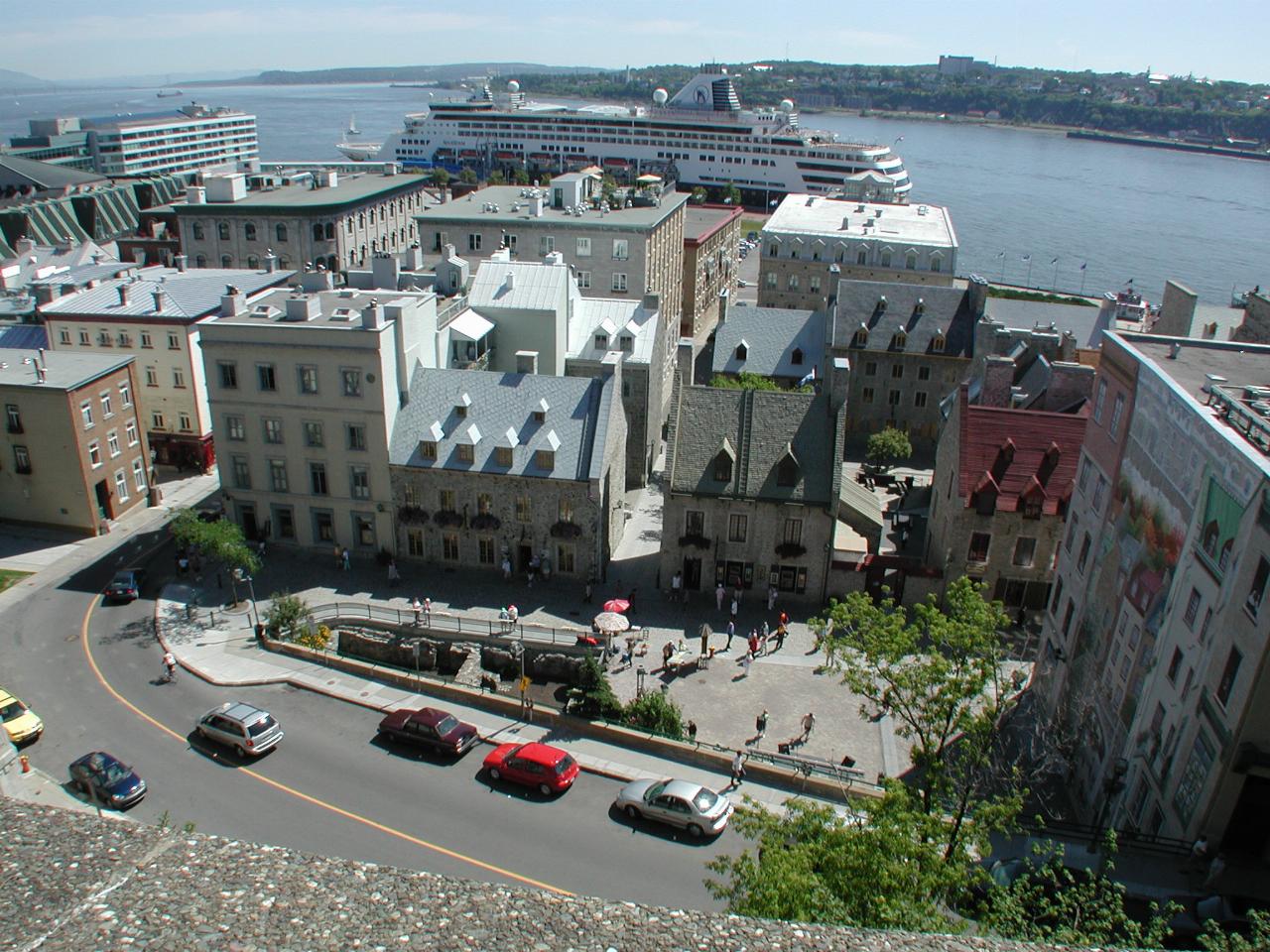 Looking over lower old town in Quebec City, looking north (downstream) on St. Lawrence River