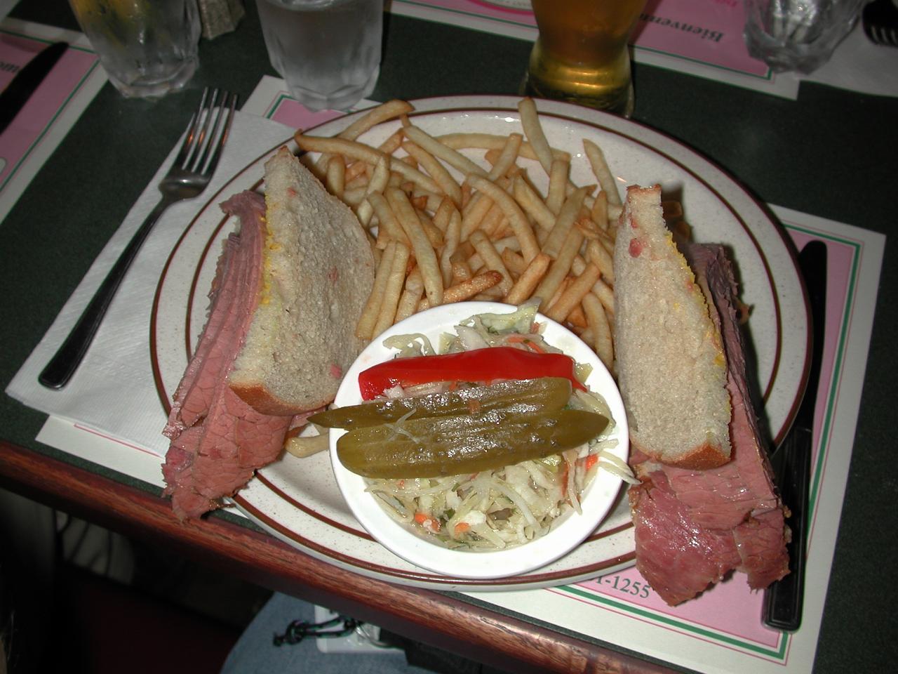Lunch: smoked beef and French Fries in downtown Montreal at Reuben's Delicatessen, downtown
