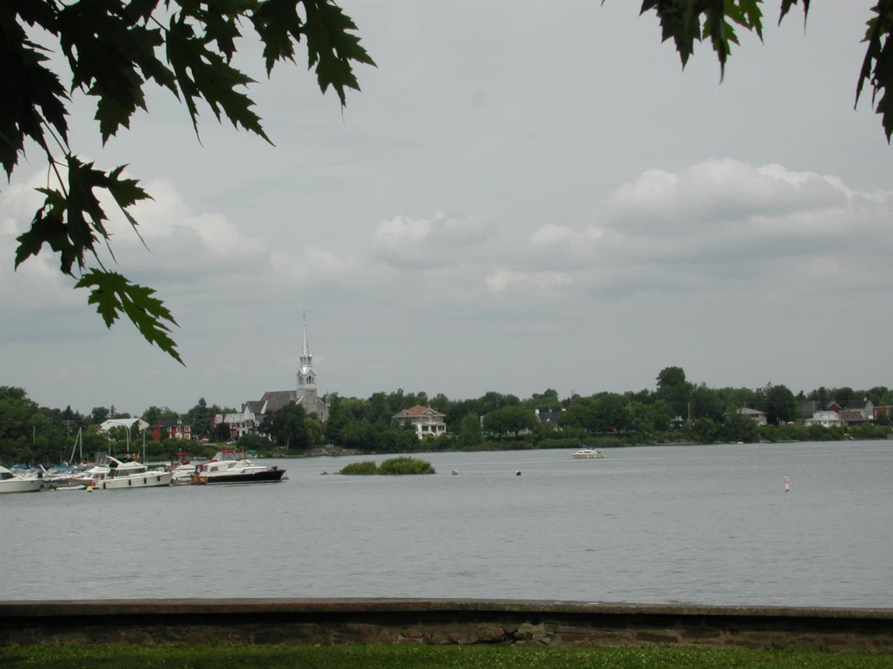 The bay adjacent to Fort Chambly, showing the church steeple in the town of Fort Chambly