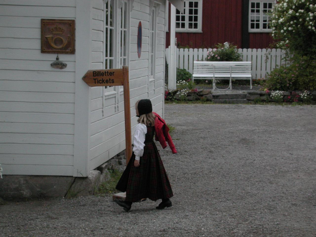 KPLU Viking Jazz: One of the dancers arriving at the Romsdalmuseet (Romsdal Museum)