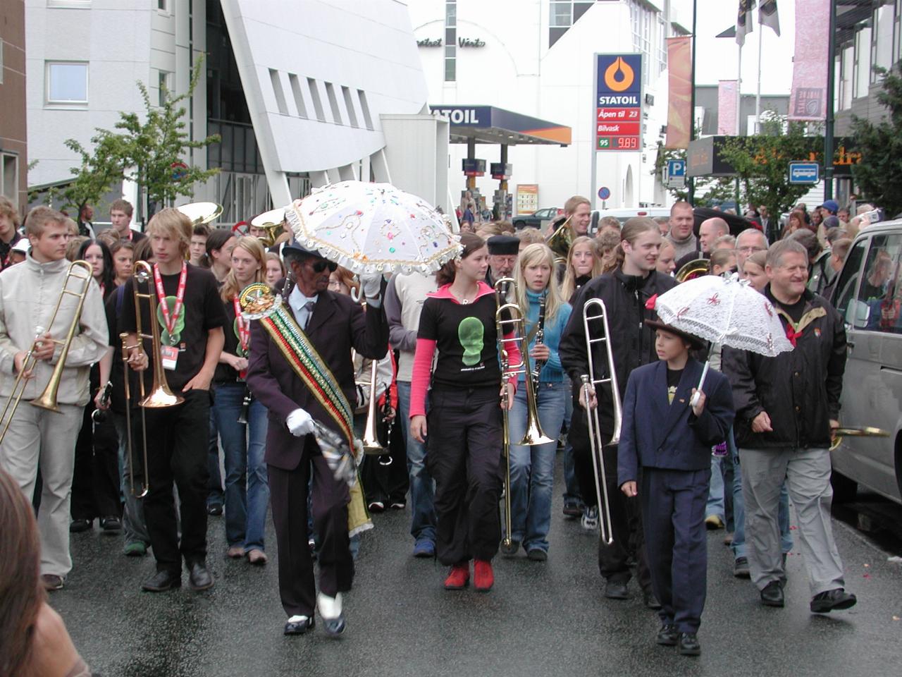 KPLU Viking Jazz: The Marching Band Parade forming up on the main street in Molde