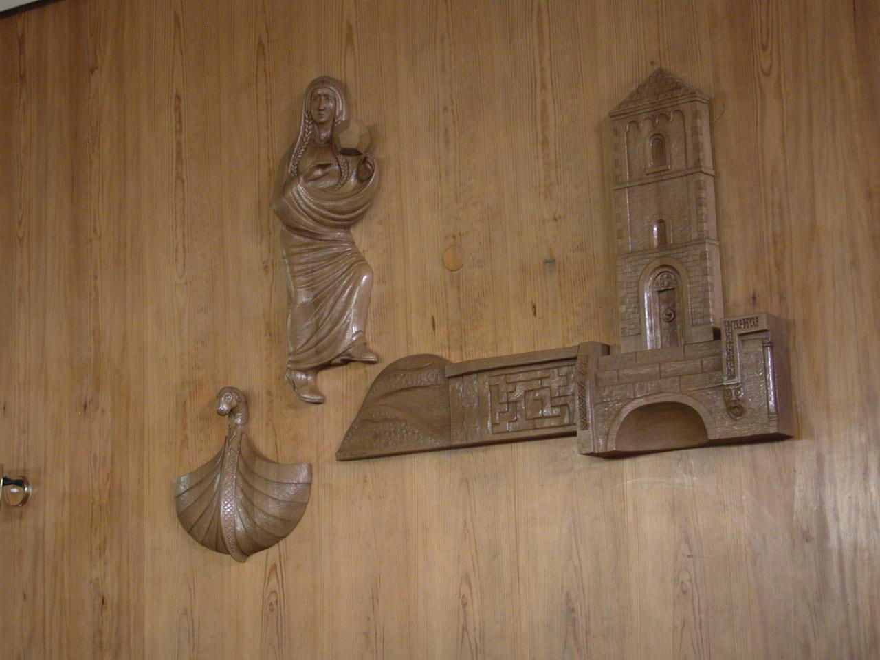 KPLU Viking Jazz: Inside Molde's Catholic Church - no hanging boat, but the nautical flavour is on this wall sculpture