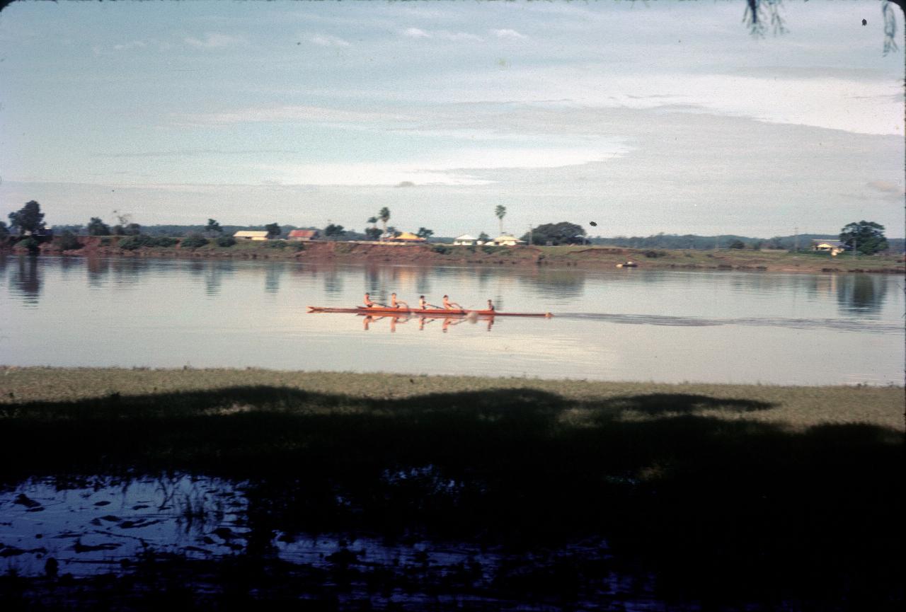 Rowing crew on river - 4 rowers and cox