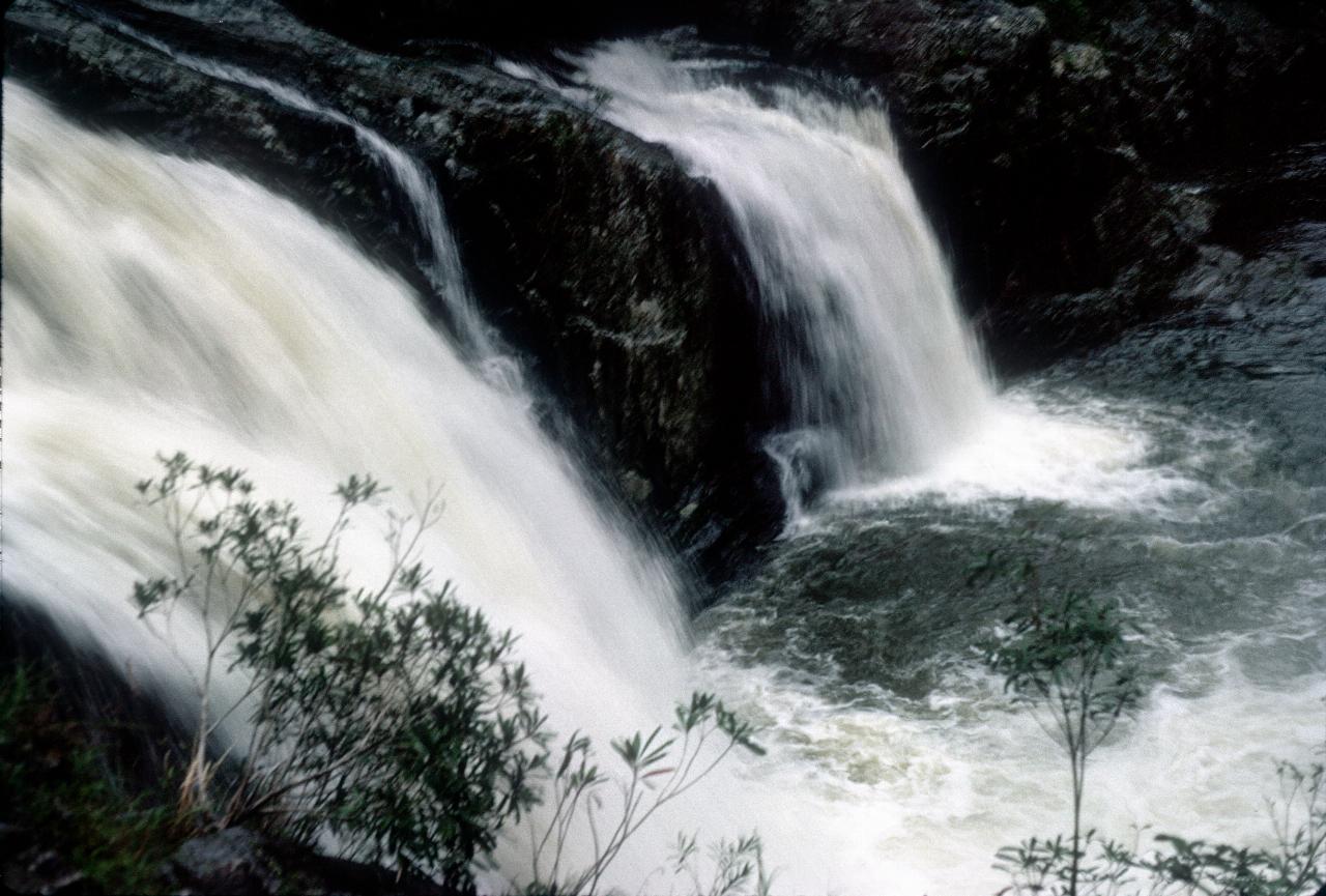 Looking down onto 2 water cascades side by side