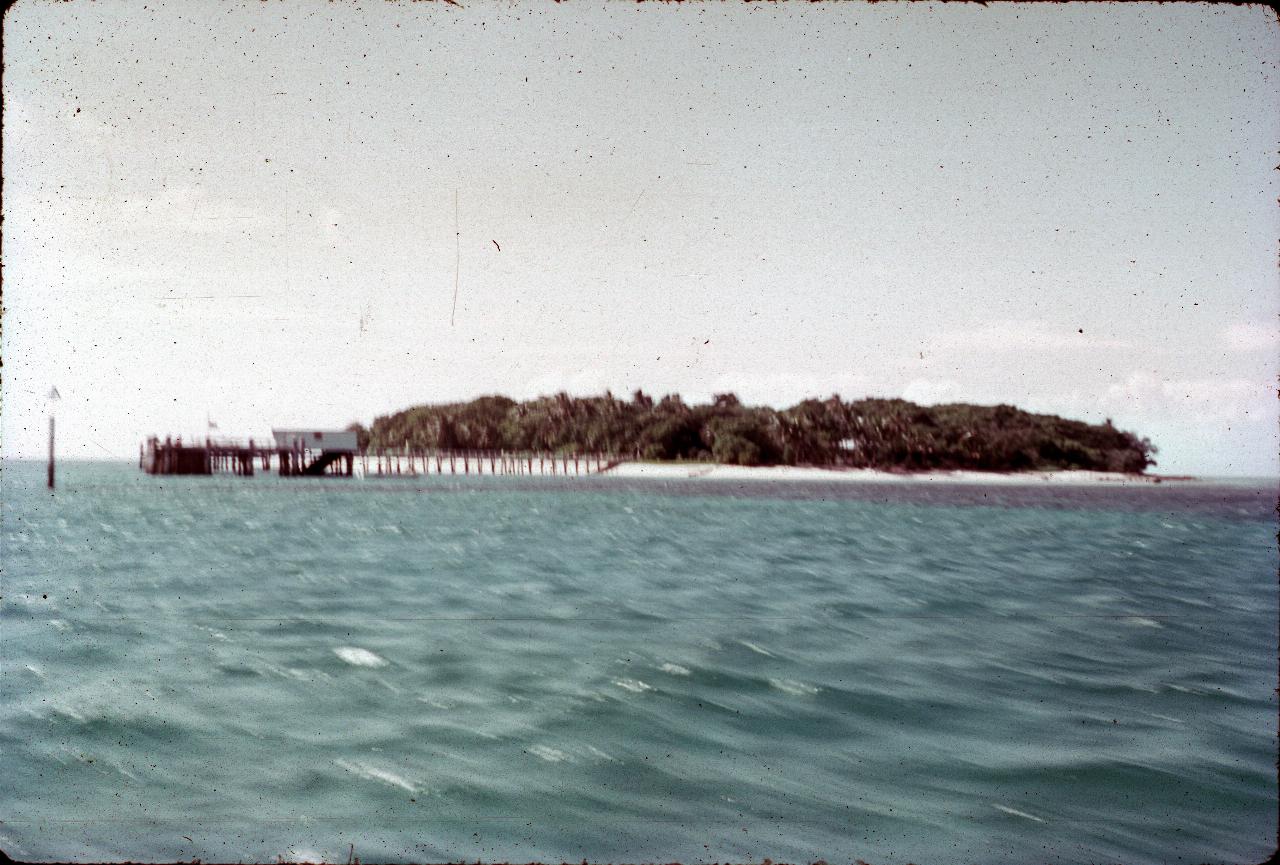 Low island with vegetation visible across the sea