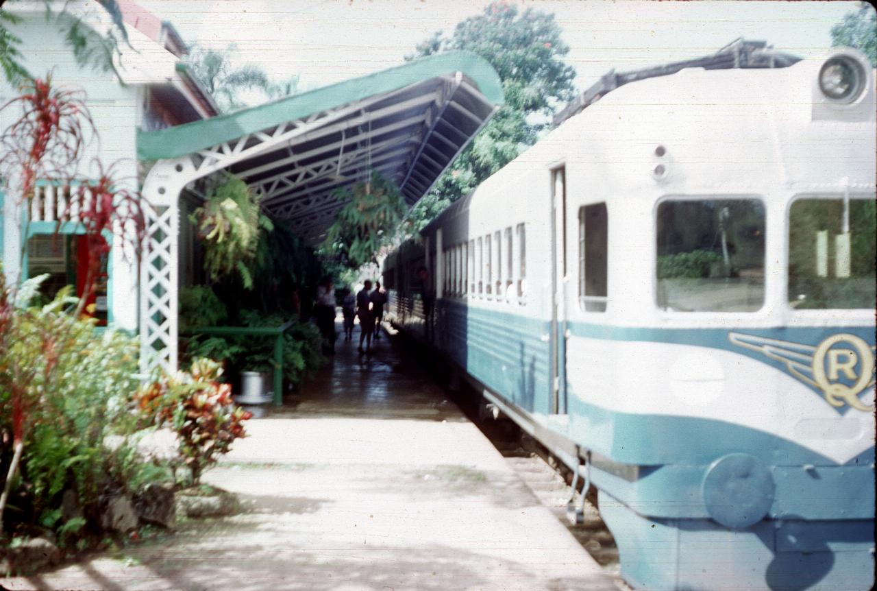 Train station with diesel rail motor