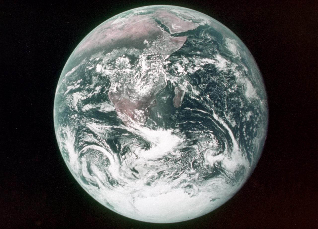 Earth viewed from space, showing Africa from Mediterranean down to Antartica