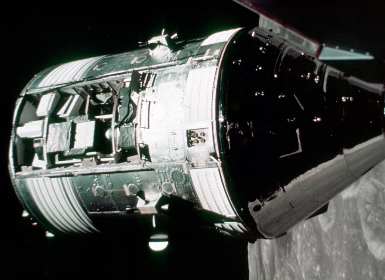 Command and Service module seen from approaching lunar module