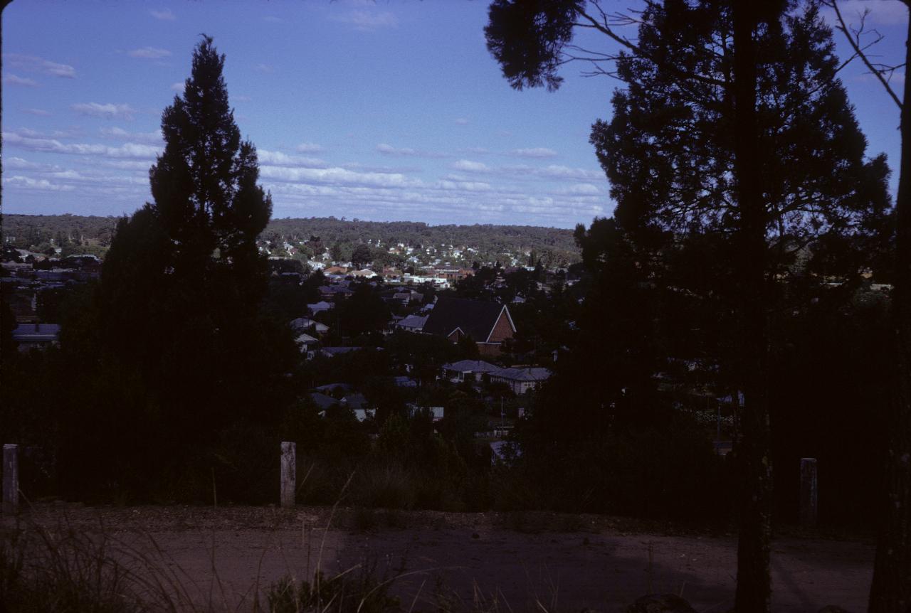 Looking over town into bushland beyond to the horizon