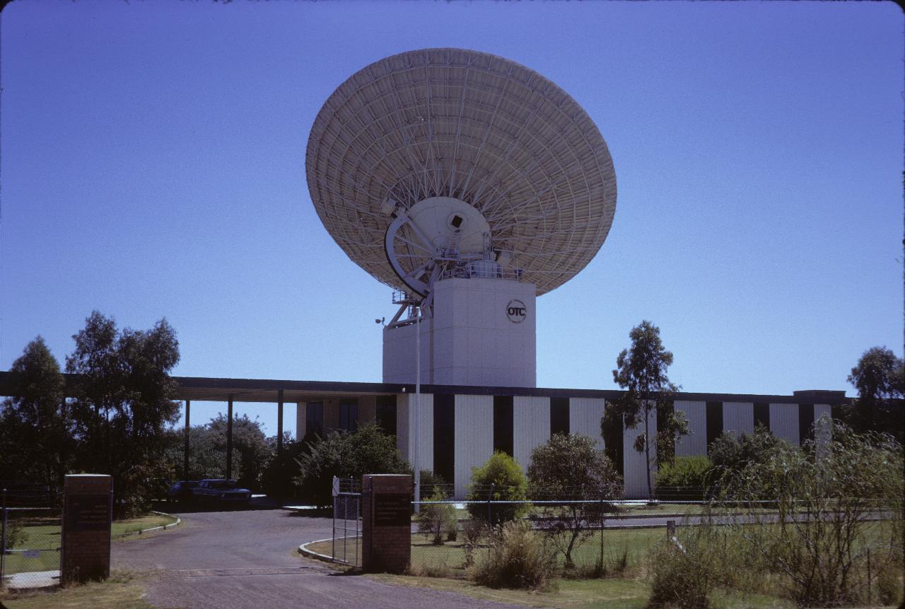 Big satellite dish and single storey control building