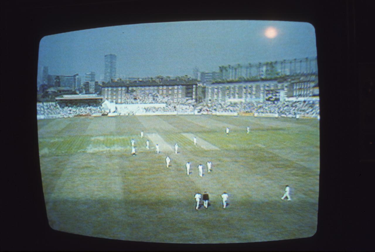 Picture of TV displaying English cricket match