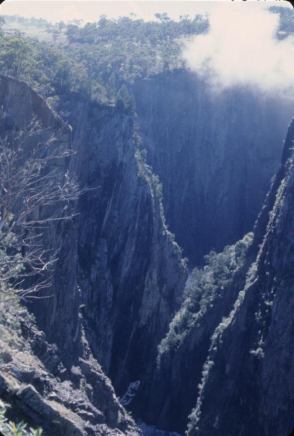 Canyon with sheer walls, and some low cloud