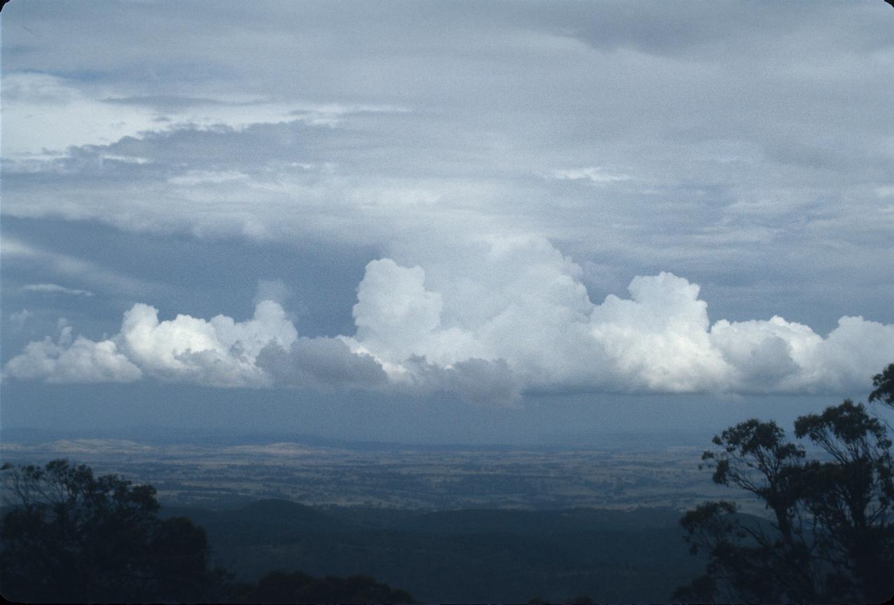  County view with layers of clouds and distant rain