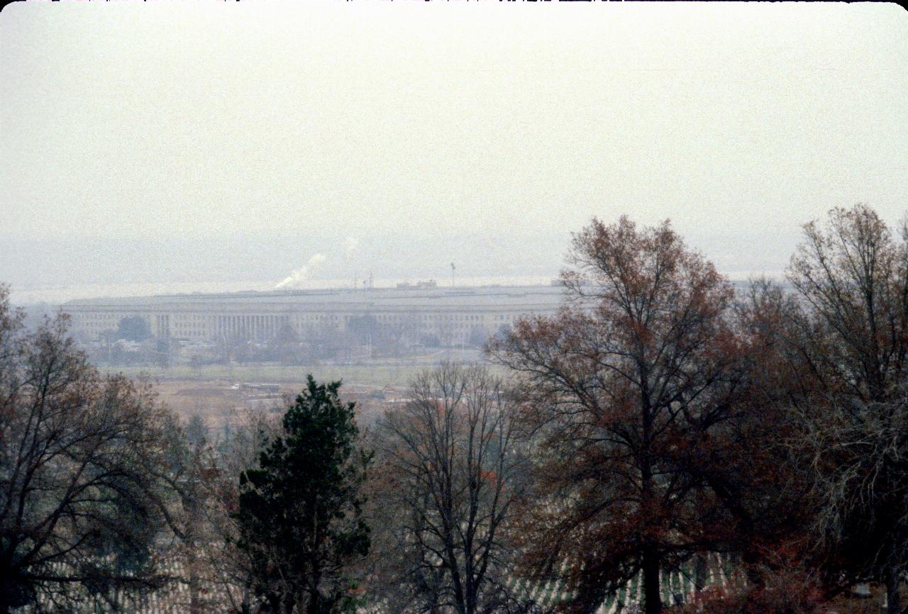 Trees in autumn mode, looking to barely visible pentagon