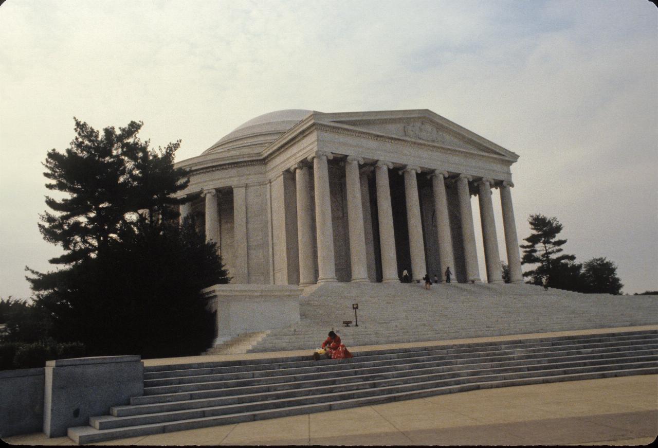 Rotunda with portico and steps leading up to it; columns surround the building