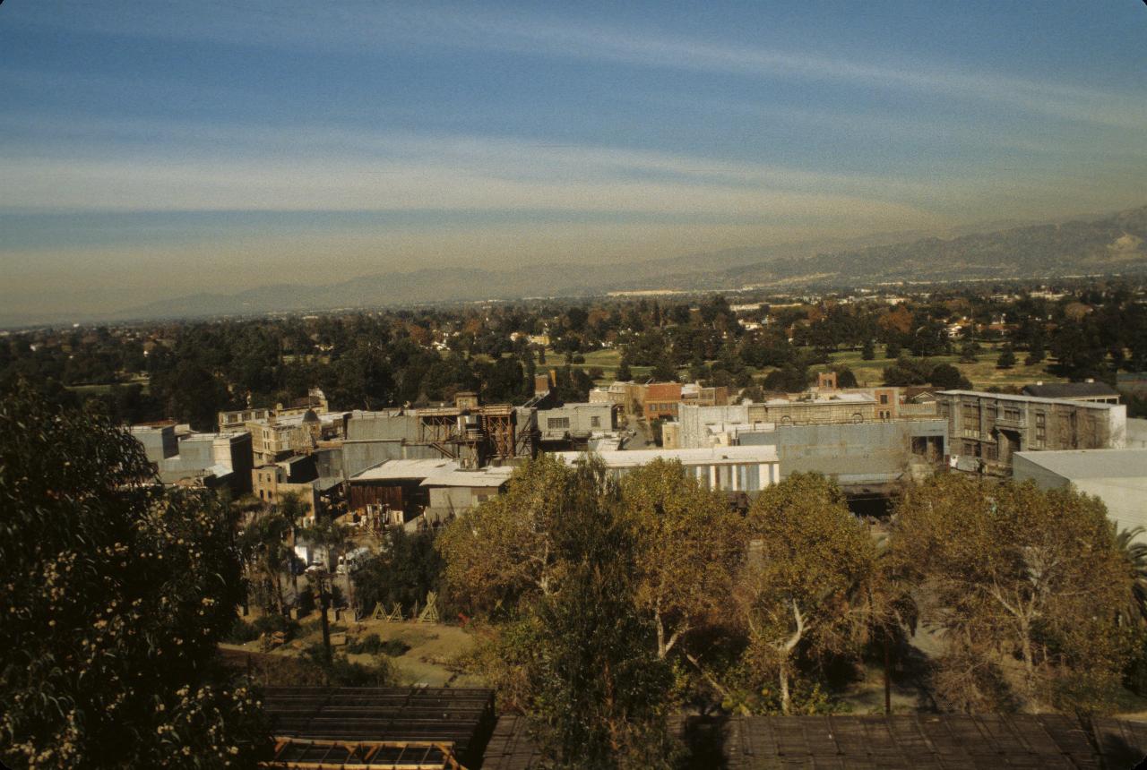 Overview of back lot, plus Los Angeles