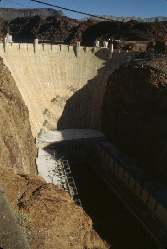 Hoover Dam on the border of Nevada (left) and Arizona (right)