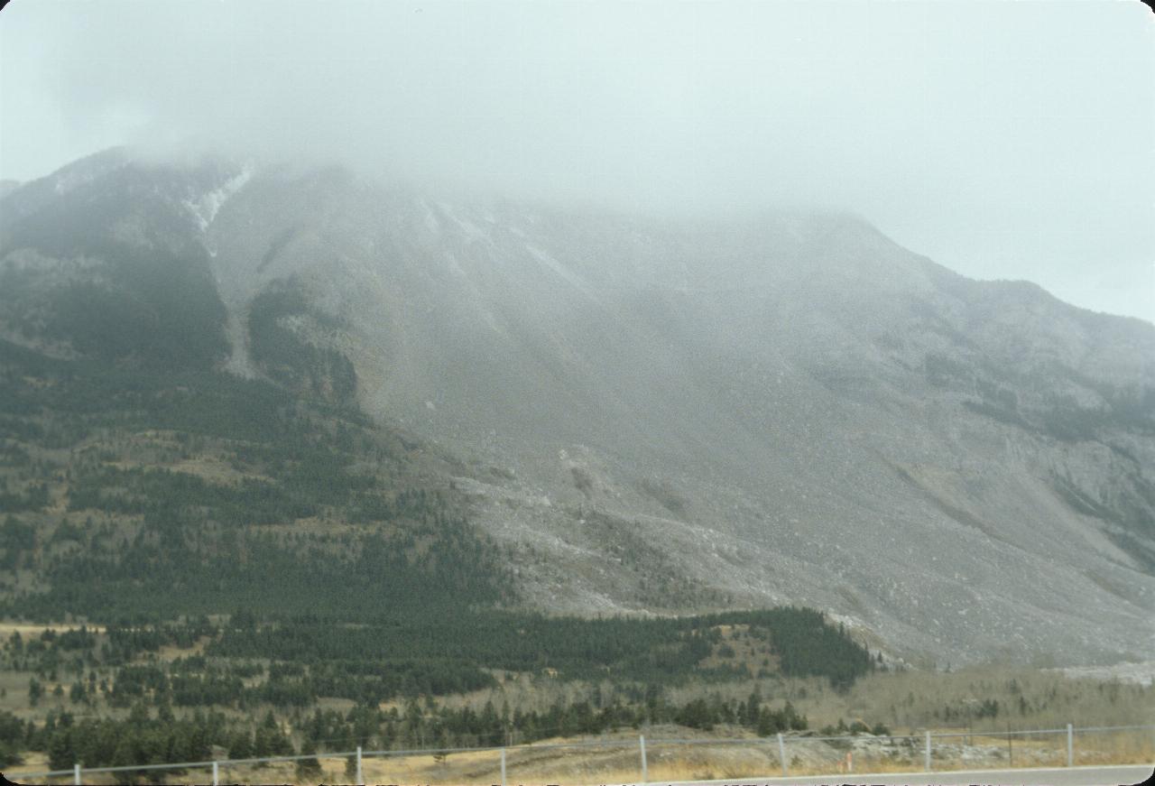 A mountain with a large gash along most of its middle