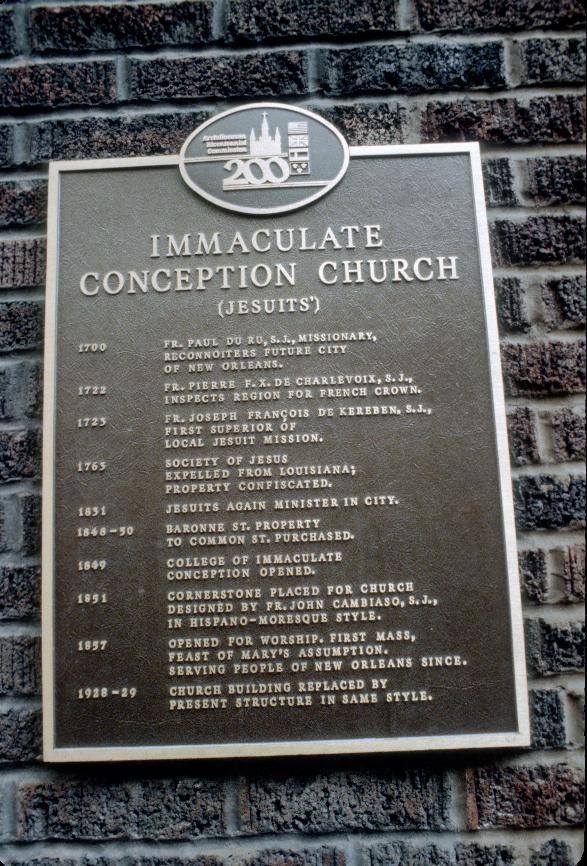 History of Immaculate Conception Church, New Orleans