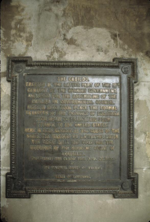 Plaque describing the significance of The Cabildo