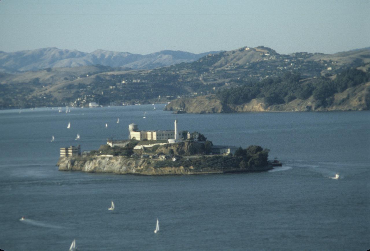 Alcatraz Island/ex-Prison and Marin County from Coit Tower