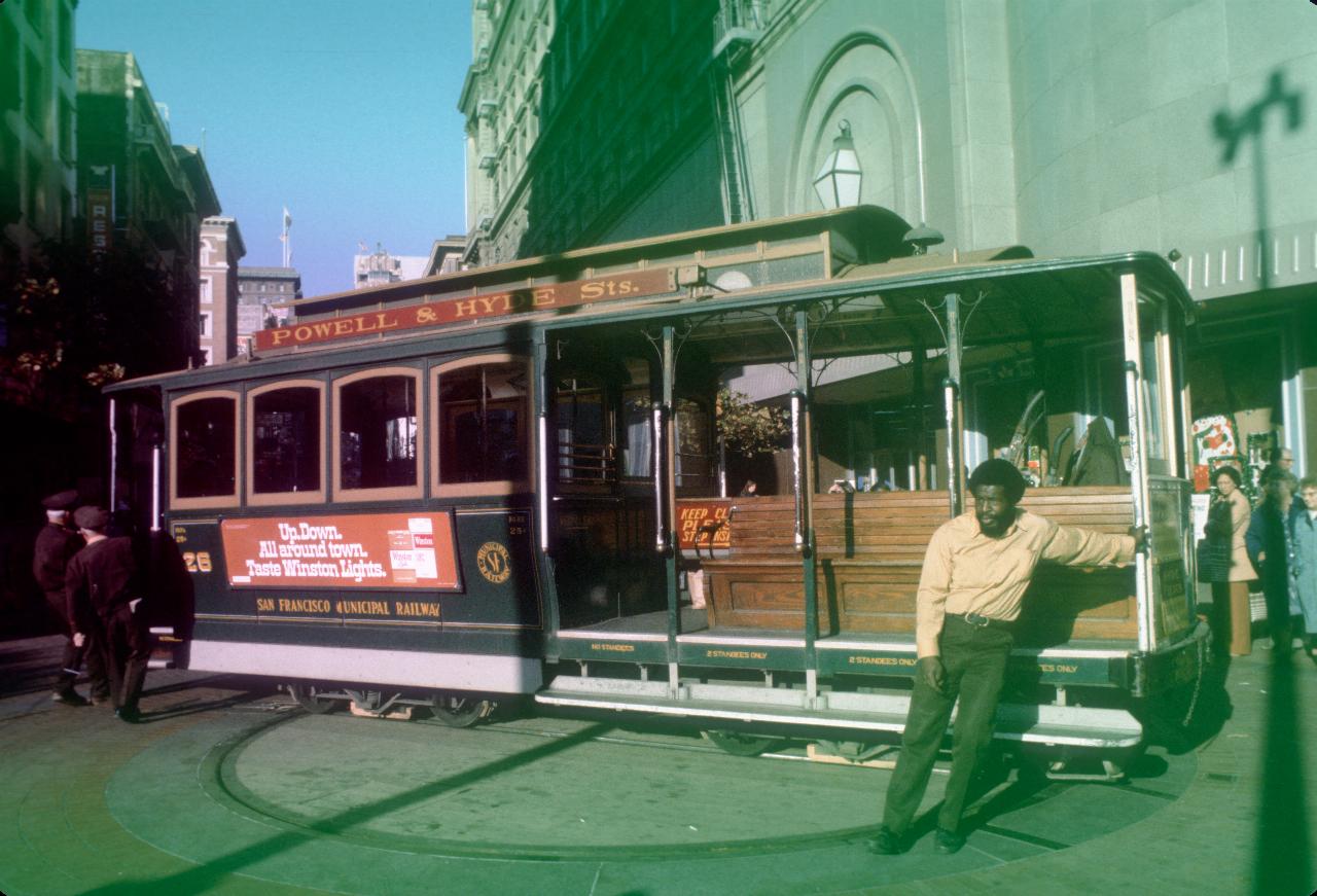 Cable car action in San Francisco at Powell and Market