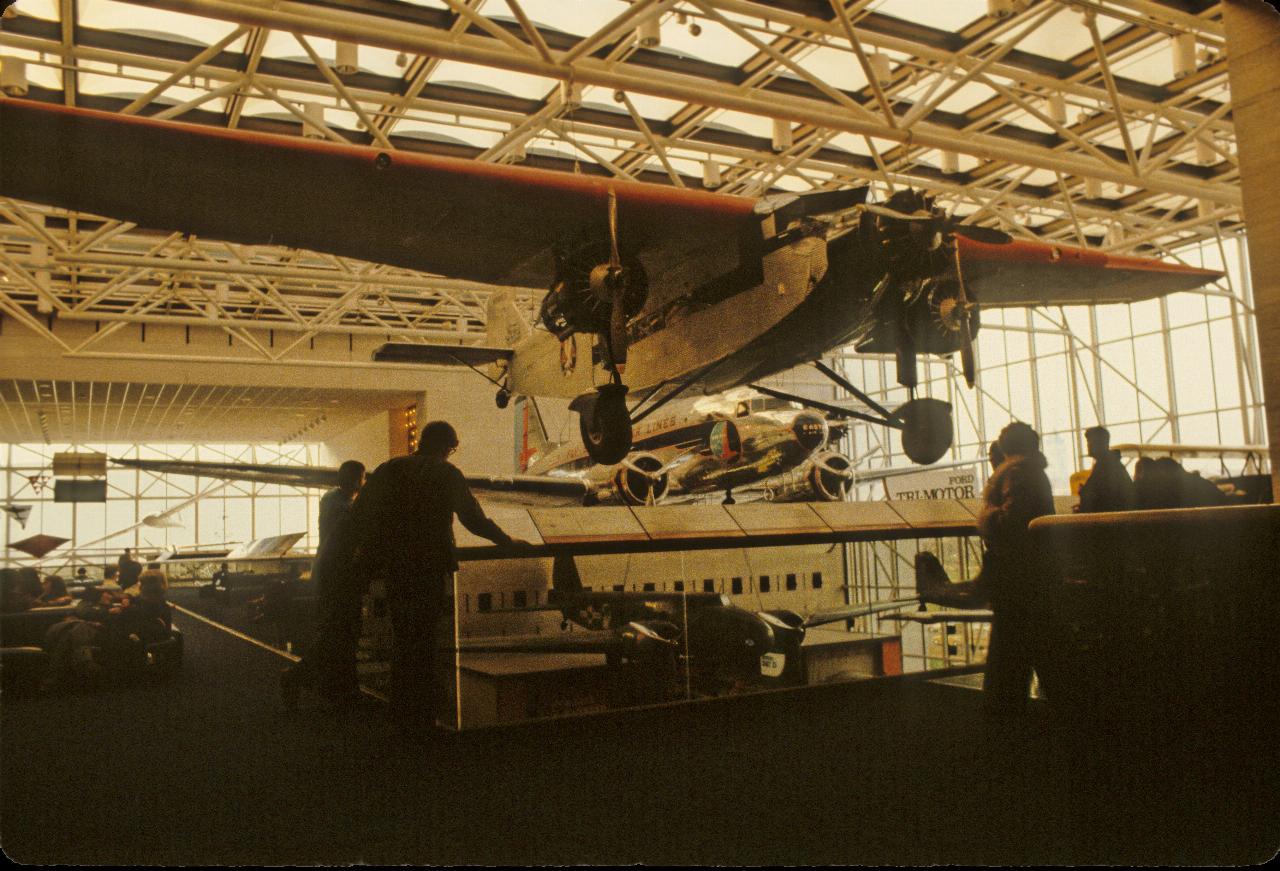 Planes hanging from the building roof, which itself is mostly clear