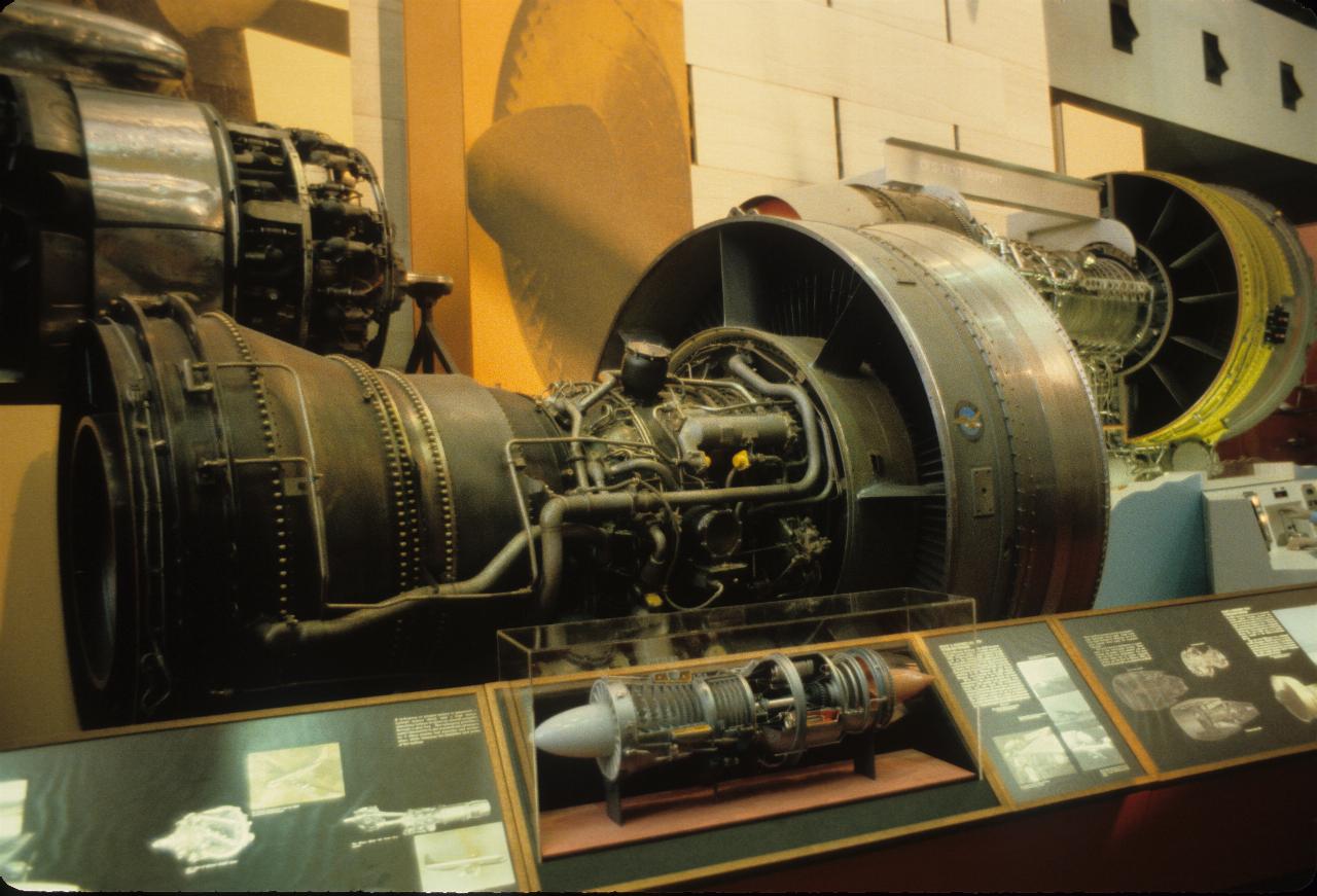 Three aircraft engines from left to right for size comparison