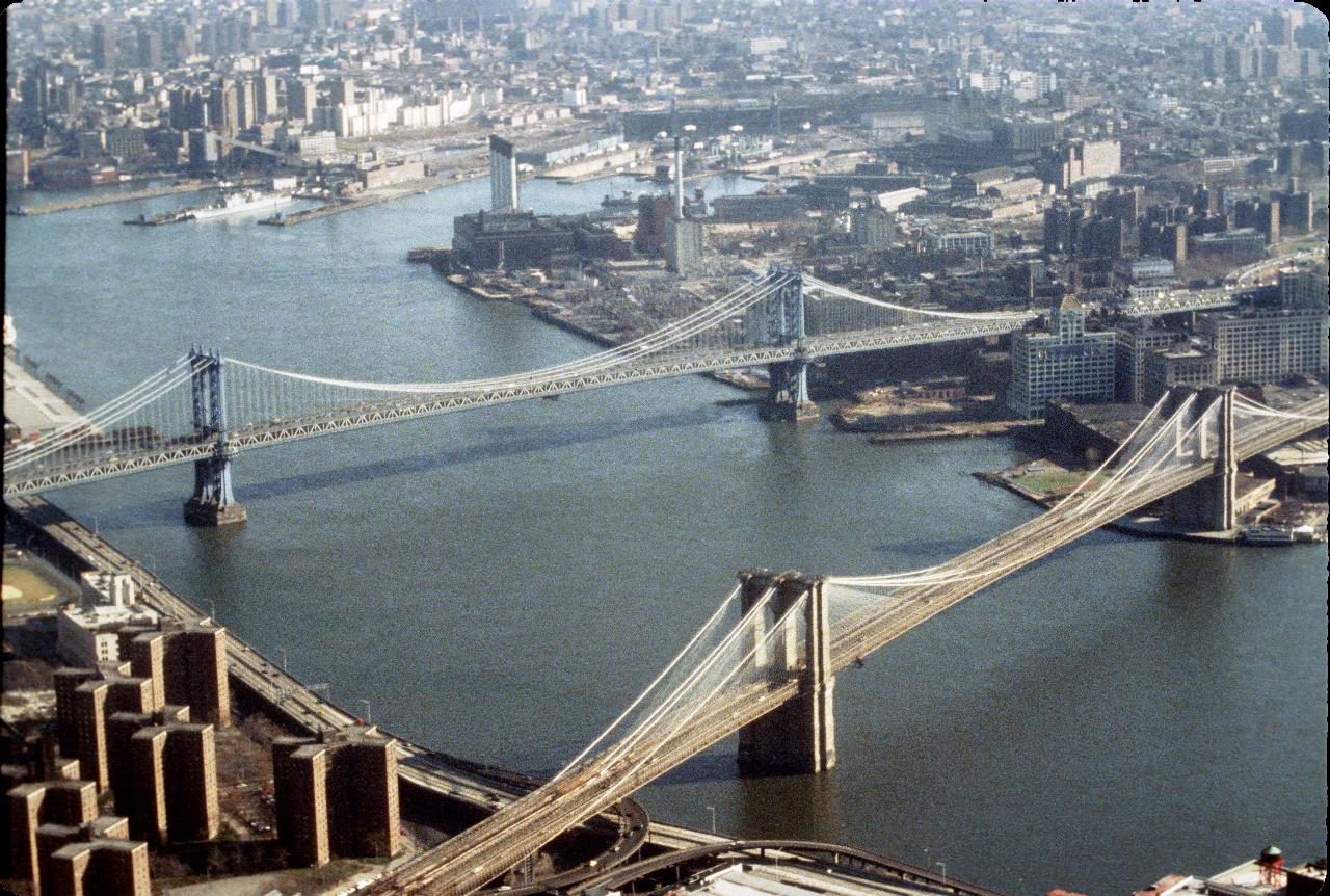 From World Trade Center: Brooklyn and Manhattan Bridges over East River