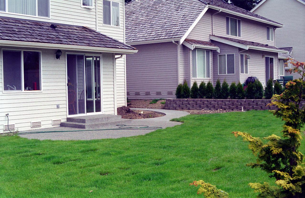 View of back yard, with path