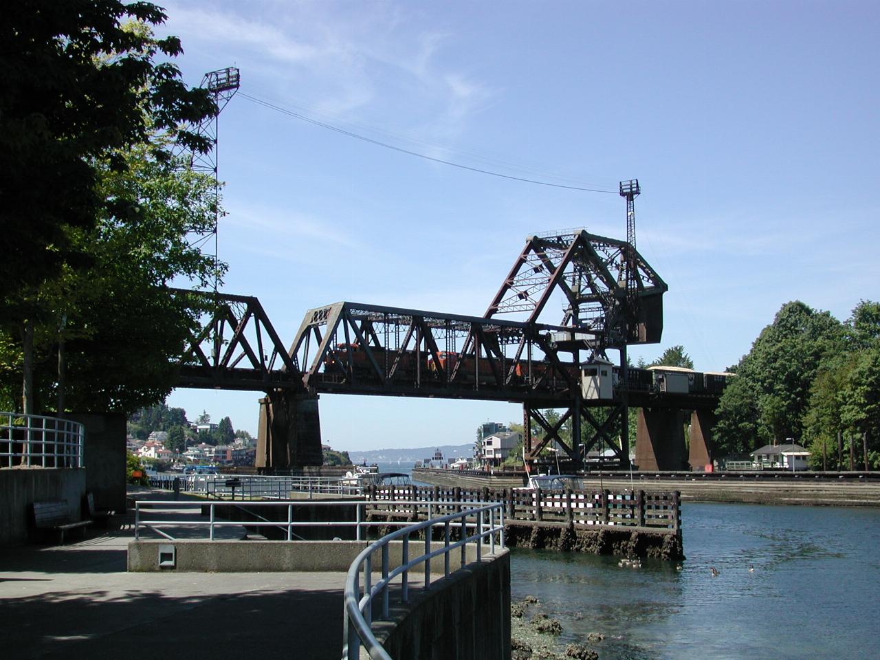 Lifting bridge on train line in closed position