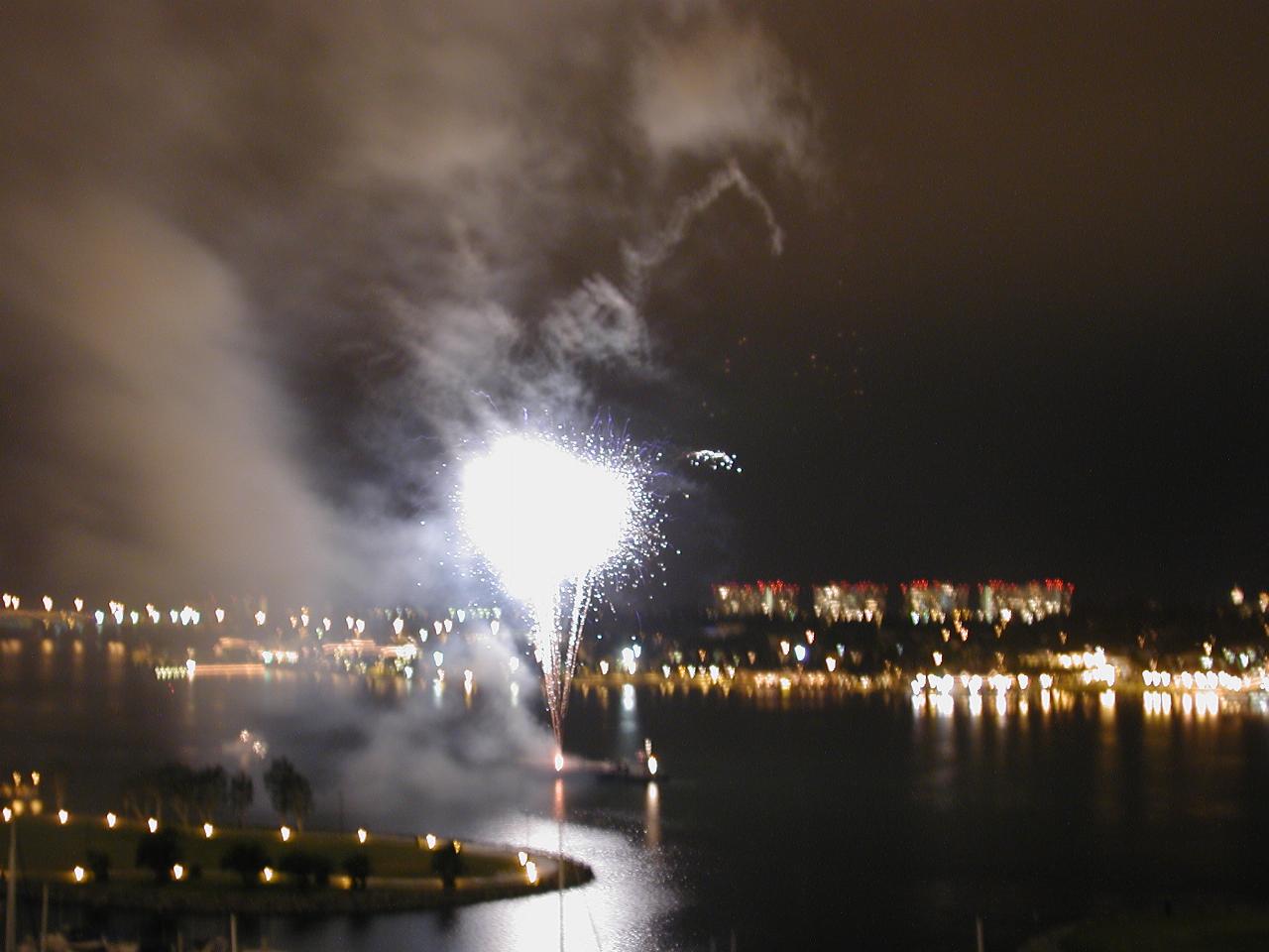 Wide angle shot with bright starburst over waterway