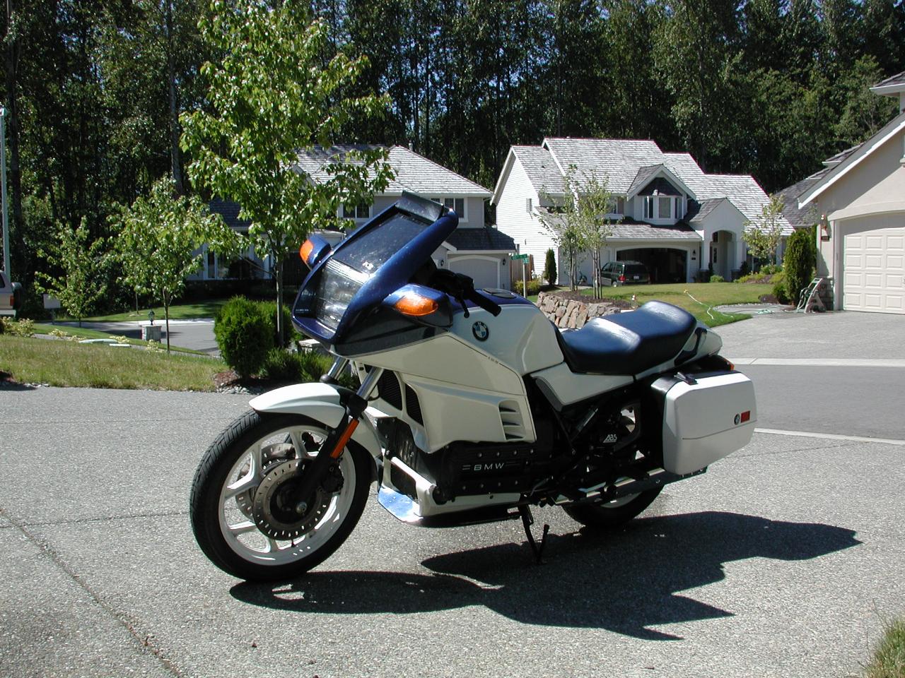 White and blue BMW motorcycle