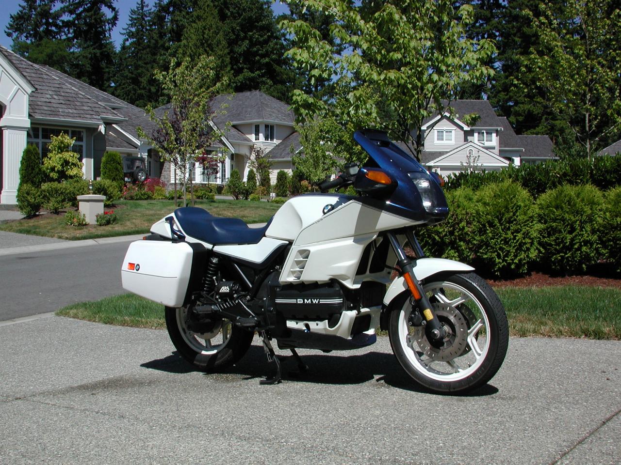 White and blue BMW motorcycle