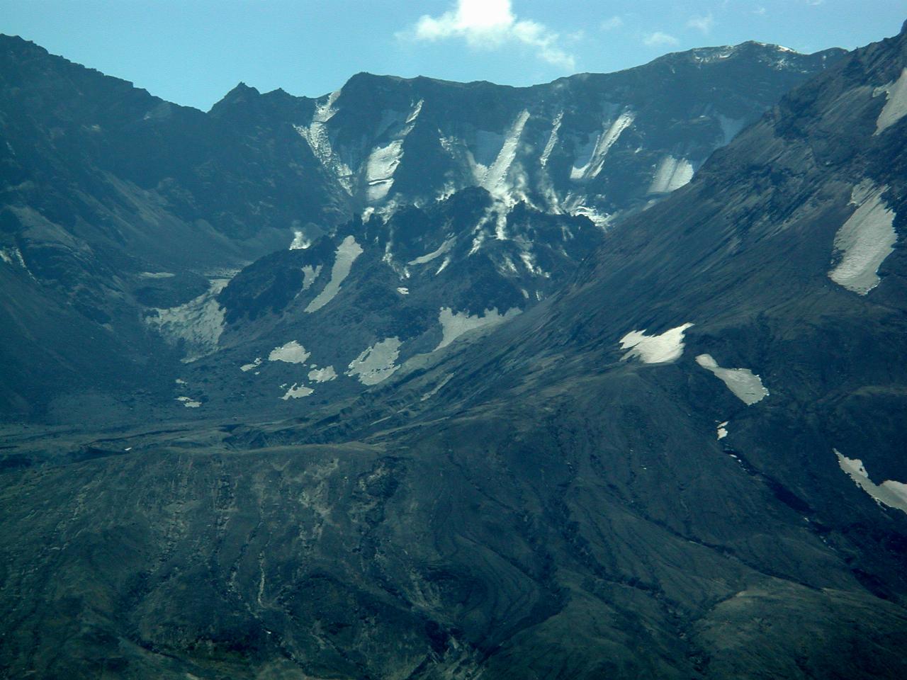 Close view of dome building in the middle of the crater