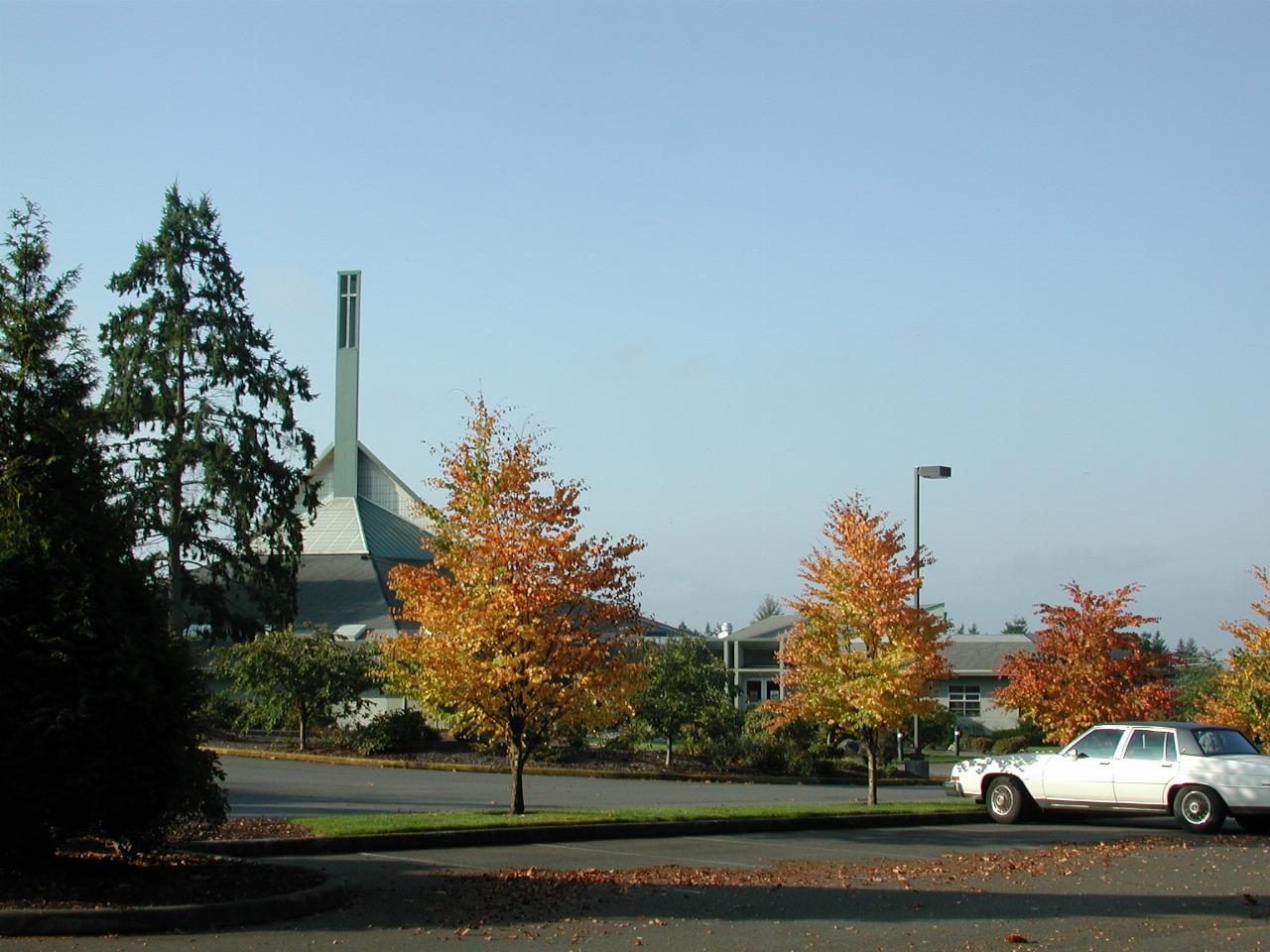 St John Vianny Catholic Church, Kirkland WA in autumn tones